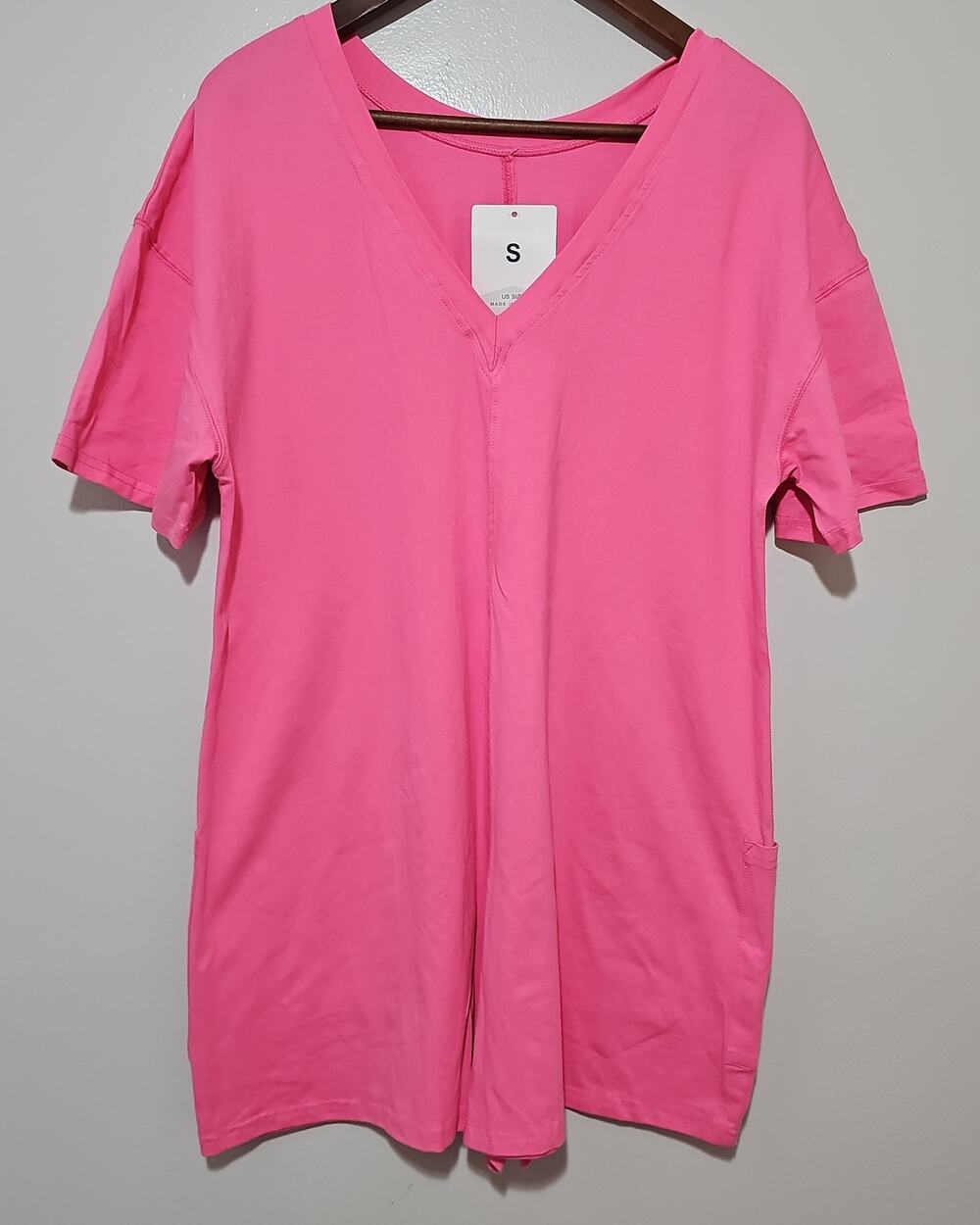 NWT Hot Pink Tee Romper Womens Small One Piece Relaxed Fit Hot Shot
